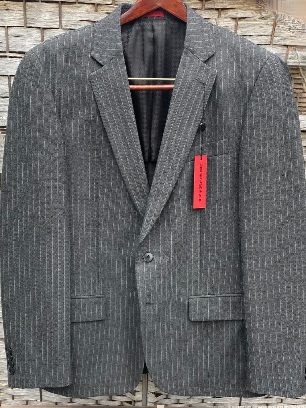 NWT John Varvatos Star USA 2 Button Blazer Jacket Gray Grey Charcoal Stripes 40R